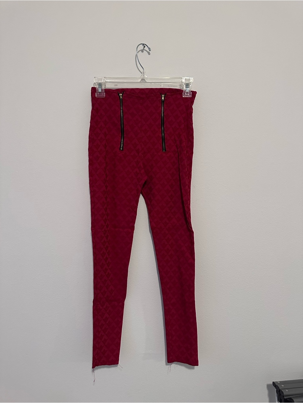 Quilted Burgundy Skinny Pants with Zip Details